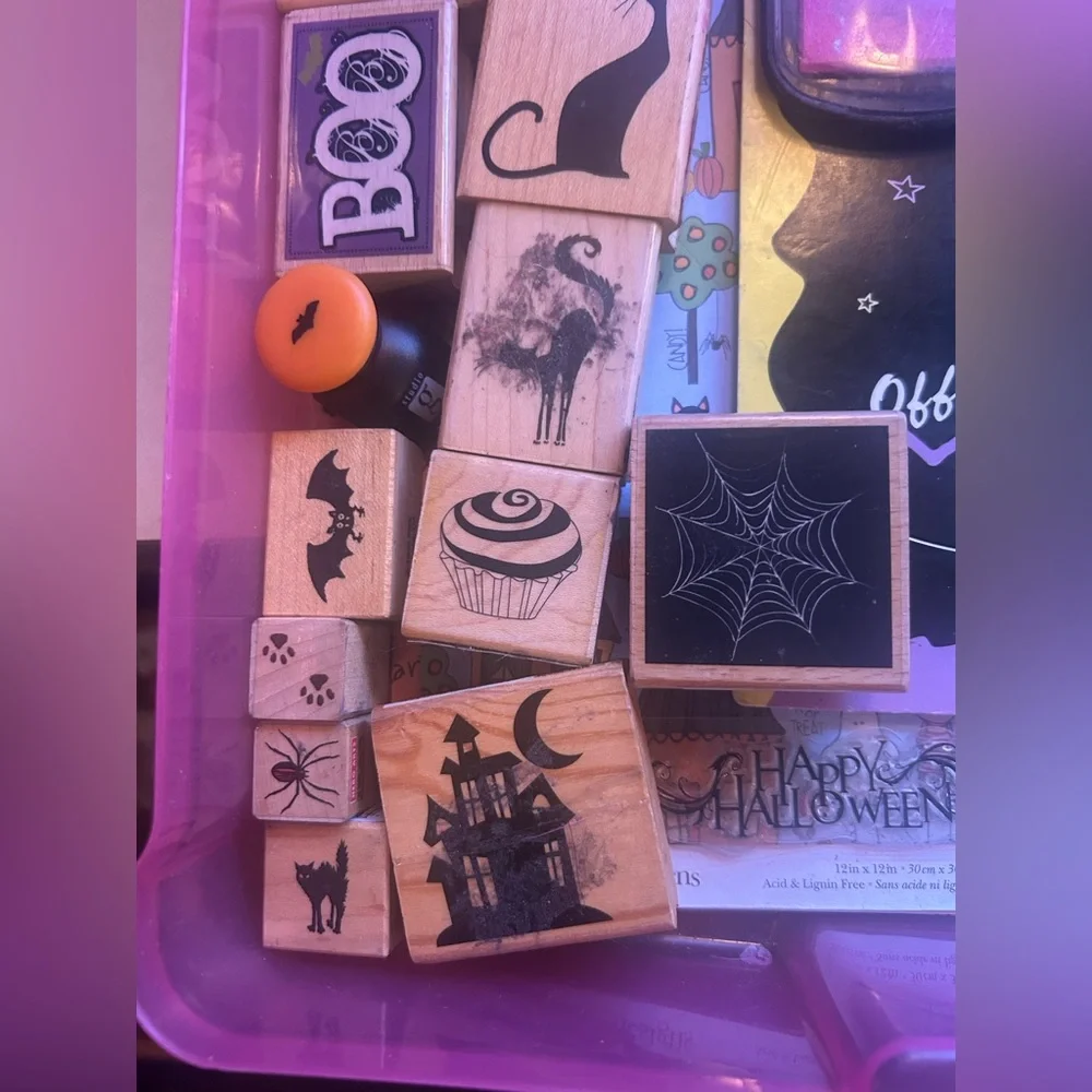 Box art craft diy Halloween inks stamps stencils paper skulls bats - Picture 6 of 6